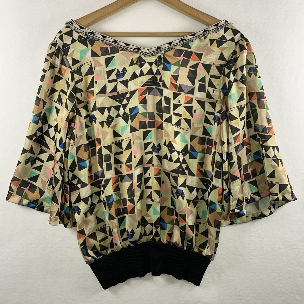 Cap Juluca x Aldomartins Womens Geometric Crepe Top Sz Semi Sheer‎ Boho Artsy - Picture 4 of 14